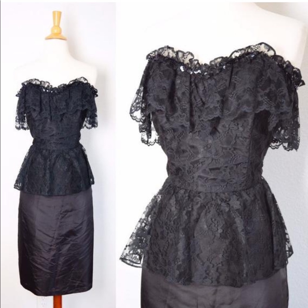 🖤 Vintage Black Lace 80s Prom Dress 🖤